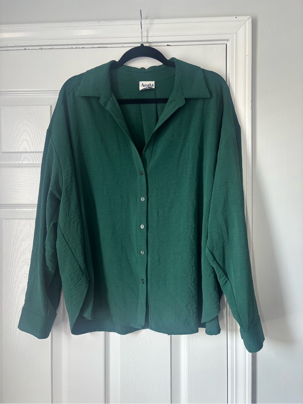 ARULA Deep Green Relaxed Button-Front Shirt